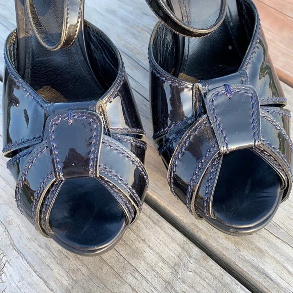 Neil Barrett Women's Black Patent Leather Cutout Peep Toe Platform Heels Size 38 - Picture 12 of 12